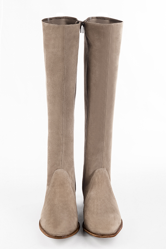 Custom-made women's sand beige elegant classic knee-high boots. Round toe. Thick leather soles - Top view